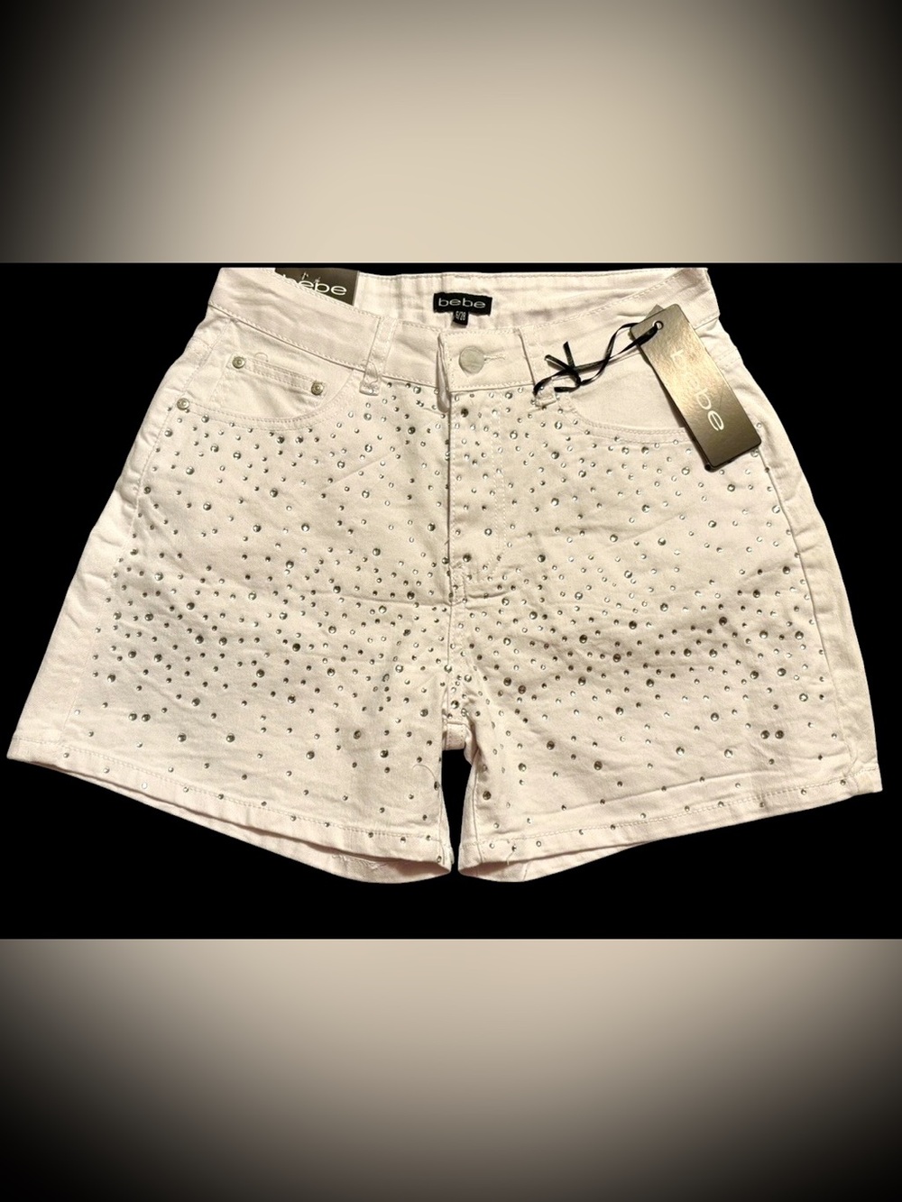 NWT•bebe White Studded High-Rise Denim shorts